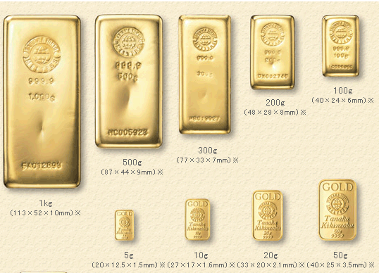 9種類もある田中貴金属工業の金地金